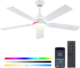 Ceiling Fans with Lights, 52 Inch Low Profile Ceiling Fan with Light and Remote Control,Reversible,RGB,3CCT, Dimmable,Quiet,White Ceiling Fan for Bedroom Indoor/Outdoor Use