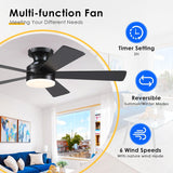 Flush Mount Ceiling Fans with Lights - 46" Black Low Profile Ceiling Fan Light with Remote/APP, 6 Speeds Mute Reversible Motor, Modern Ceiling Fans for Indoor and Outdoor, Bedroom, Patios