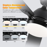 Ceiling Fans with Lights, 52 Inch Low Profile Ceiling Fan with Light and Remote Control,Reversible, 3CCT, Dimmable, Quiet, Black Ceiling Fan for Bedroom Indoor/Outdoor Use