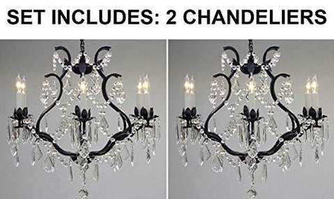 Set of 2 - Wrought Iron Crystal Chandelier Lighting H 19" W 20" - Great for Bedroom, Kitchen, Dining Room, Living Room, and More! - 2EA 3530/6