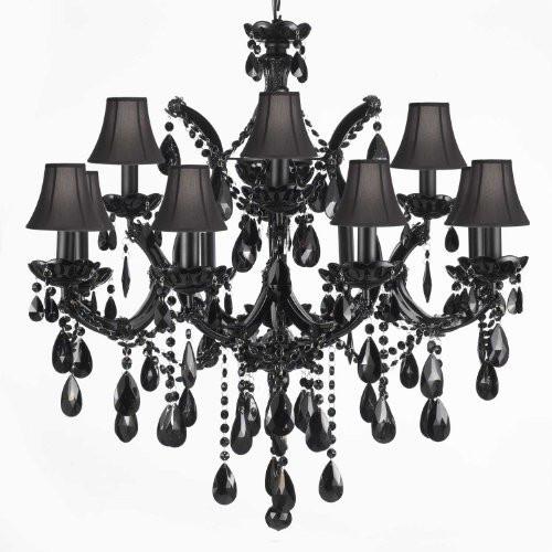 Jet Black Chandelier Crystal Lighting Chandeliers With Black Shades - A500-Blackshades/Black/21532/12+1