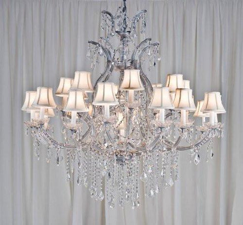 Swarovski Crystal Trimmed Chandelier Maria Theresa Chandelier Crystal Chandeliers Lighting H52" X W46" With Shades - A500-Whiteshades/Silver/52/2Mt/24+1 Sw