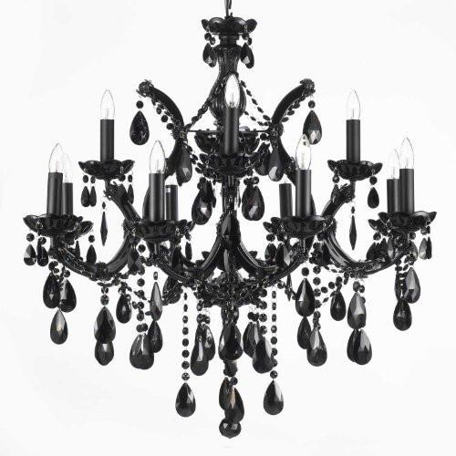 Jet Black Chandelier Crystal Lighting 30X28 - A500-Black/21532/12+1