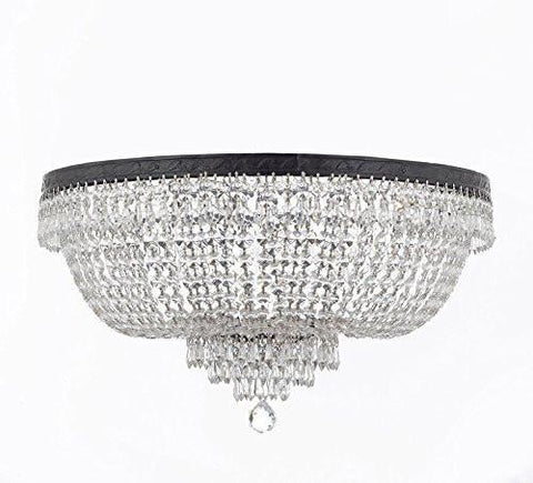 French Empire Crystal Flush Chandelier Chandeliers Lighting H18" X W24" With Dark Antique Finish Good For Dining Room Foyer Entryway Family Room And More - A500-Flush/Cb/870/9