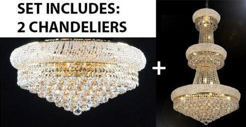 Set Of 2 - French Empire Crystal Chandelier H50" X W30" - Perfect For An Entryway Or Foyer + Flush Empire Crystal Chandelier Lighting 15X24 - 1Ea-A500-541/24+1Ea-A500-Flush/542/15
