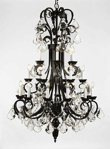 Wrought Iron Chandelier 50" Inches Tall With Crystal Trimmed With Spectra (Tm) Crystal - Reliable Crystal Quality By Swarovski - A84-B12/724/24Sw
