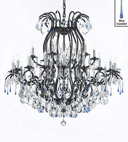 Wrought Iron Crystal Chandelier Lighting Chandeliers Dressed With Blue Crystals Perfect For An Entryway Or Foyer H46" X W46" - A500-B54/3034/18+6