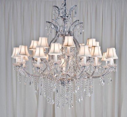 Maria Theresa Chandelier Crystal Chandeliers Lighting H52" X W46" With Shades - A500-Whiteshades/Silver/52/2Mt/24+1 Gtc