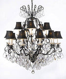 Swarovski Crystal Trimmed Chandelier Wrought Iron Crystal Chandelier Lighting With Black Shades W38" H44" - A500-Blackshades/556/16 Sw