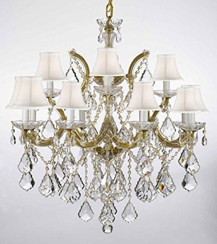 Chandelier Lighting Crystal Chandeliers With White Shades H30 "X W28" - A500-Whiteshades/B7/21532/12+1