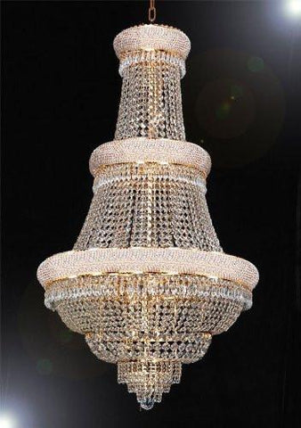 French Empire Crystal Chandelier Lighting H 50" X W 30" - Perfect For An Entryway Or Foyer Dressed With High Quality Diamond Cut Crystal - A500-B59/Gold/448/21