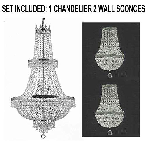 Set of 3-1 French Empire Crystal Chandelier Lighting H50" X W24" - Great for The Dining Room, Living Room! and 2 Empire Crystal Wall Sconce Lighting H 18" X W 9.5" X D 5" - A500-1EA CS/870/15 + 2EA CS/4/5/WALLSCONCE