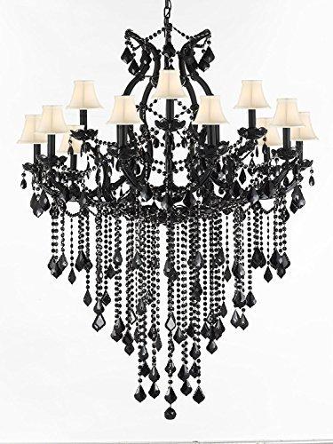 JET BLACK CHANDELIER CRYSTAL LIGHTING CHANDELIERS WITH WHITE SHADES 37X50 - A500-SC/B12/WHITE/21510/15+1