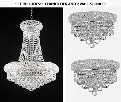 Set Of 3 - 1 French Empire Crystal Chandelier Chandeliers 24X32 And 2 Empire Empress Crystal (Tm) Wall Sconce Lighting W 12" H 6" - 1Ea-Cs/542/15+2Ea-C121-1800W12C A500-