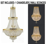 Set of 3-1 French Empire Crystal Chandelier Lighting H50" X W24" - Great for The Dining Room, Living Room! and 2 Empire Crystal Wall Sconce Lighting H 18" X W 9.5" X D 5" - A500-1EA CG/870/15 + 2EA WALLSCONCE/CG/4/5