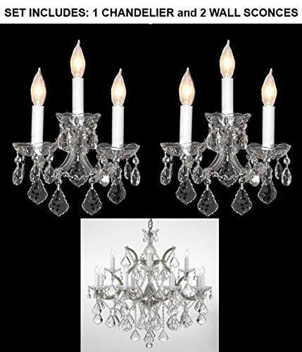 Set Of 3 - 1 Chandelier Crystal Lighting Chandeliers H 30" W 22" And 2 Maria Theresa Wall Sconce Crystal Lighting H14" x W11.5" - 1Ea-Cs/B7/21532/12+1 + 2Ea-Cs/2813/3 A500-