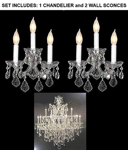Set Of 3 - 1 Chandelier Crystal Lighting Chandeliers H 30" W 28" And 2 Maria Theresa Wall Sconce Crystal Lighting H14" x W11.5" - 1Ea-Cs/21532/12+1 + 2Ea-Cs/2813/3 A500-