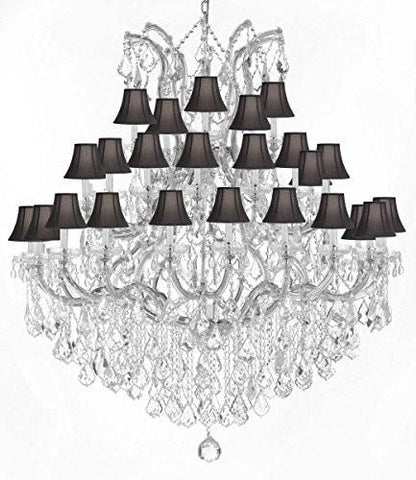 Swarovski Crystal Trimmed Chandelier Large Foyer / Entryway Maria Theresa Crystal Chandelier Lighting W/Black Shade H 60" W 52" - A500-Silver/Blackshade/B12/2756/36+1Sw