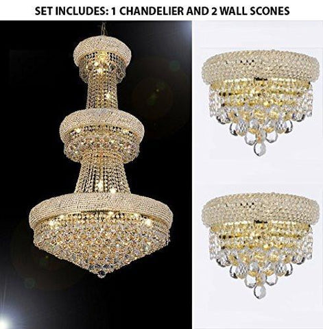 Set Of 3 - 1 French Empire Crystal Chandelier Chandeliers H50" X W30" And 2 Empire Empress Crystal (Tm) Wall Sconce Lighting W 12" H 6" - 1Ea-541/24 + 2Ea-C121-1800W12G A500-
