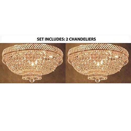 Set Of 2 French Empire Crystal Flush Chandelier Lighting H 16" W 23" - 2Ea-A500-Flush/448/9