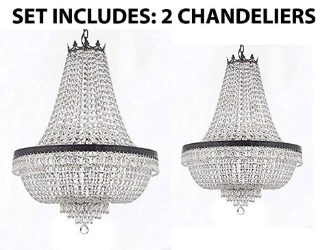 Set of 2-1 French Empire Crystal Chandeliers Lighting H36" X W30" w/Dark Antique Finish! and 1 French Empire Crystal Chandeliers Lighting H30" X W24" w/Dark Antique Finish! - 1EA CB/870/14 + 1EA CB/870/9 A500-