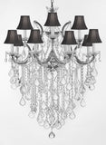 Maria Theresa Chandelier Lights Fixture Pendant Ceiling Lamp Dressed HT 40" WD 28" - Good for Dining Room, Foyer, Entryway, Living Room and More! w/Black Shades - A500-BLACKSHADES/B12/CS/21532/12+1