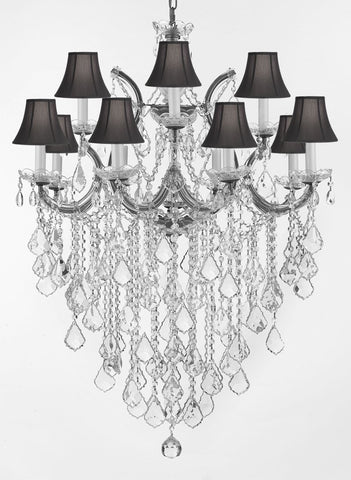 Maria Theresa Chandelier Lights Fixture Pendant Ceiling Lamp Dressed HT 40" WD 28" - Good for Dining Room, Foyer, Entryway, Living Room and More! w/Black Shades - A500-BLACKSHADES/B12/CS/21532/12+1