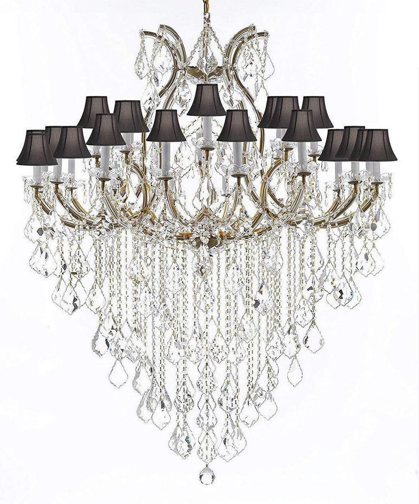 Swarovski Crystal Trimmed Chandelier Lighting Chandeliers H59" X W46" Great for The Foyer, Entry Way, Living Room, Family Room and More! w/Black Shades - A500-B12/BLACKSHADES/2MT/24+1SW