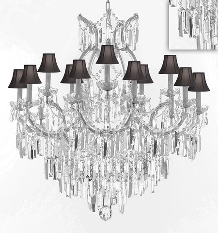 Maria Theresa Chandelier Crystal Lighting Chandeliers w/Optical Quality Fringe Prisms! Great for the Dining Room, Foyer, Entry Way, Living Room! H38" X W37" w/Black Shades - A500-B8/BLACKSHADES/CS/21510/15+1